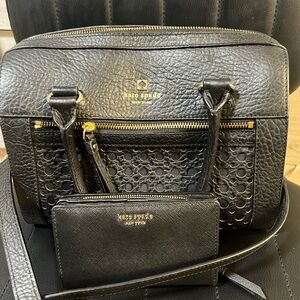 Kate Spade Black Textured Satchel and Wallet Set